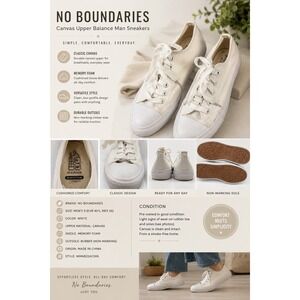 NOBO No Boundaries Men's White Canvas Low Top Sneakers Memory Foam Size 9